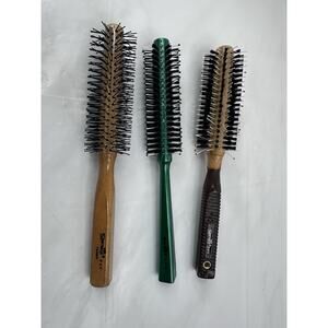 Vintage Spornette Round Bristle Hair Brush Lot Of 3 #826 #973 Wood Handle